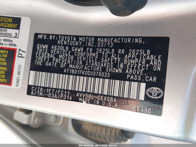 Продажа на аукционе авто 2013 Toyota Camry Hybrid Xle, vin: 4T1BD1FK0DU076033, номер лота: 45058365