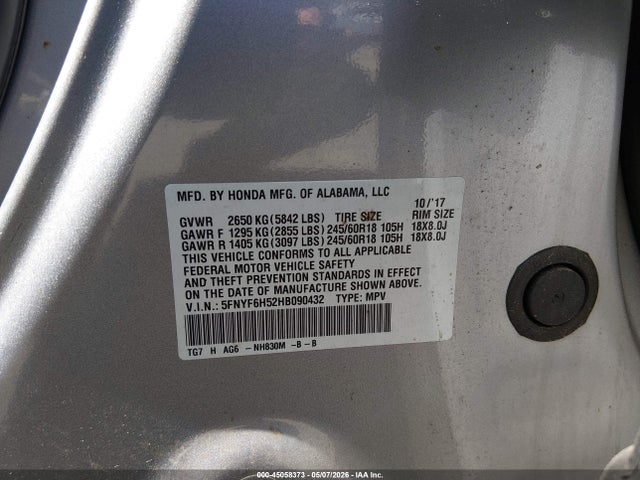 Aukcja sprzedaży 2017 Honda Pilot Ex-l, vin: 5FNYF6H52HB090432, numer aukcji: 45058373