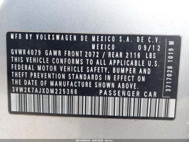 Aukcja sprzedaży 2013 Volkswagen Jetta 2.0l S, vin: 3VW2K7AJXDM225366, numer aukcji: 45058382