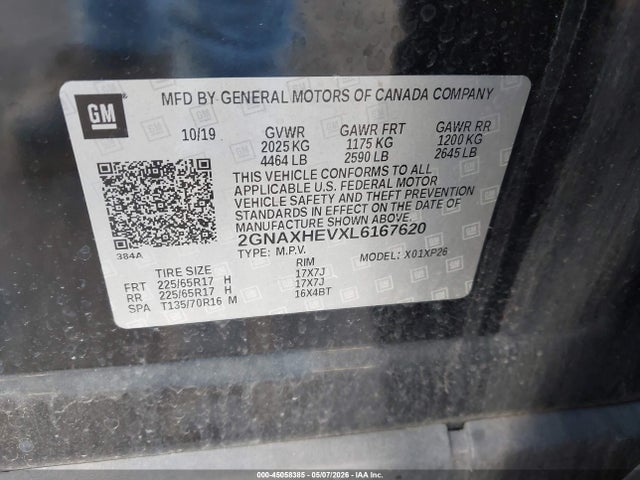 Продажа на аукционе авто 2020 Chevrolet Equinox Fwd Ls, vin: 2GNAXHEVXL6167620, номер лота: 45058385