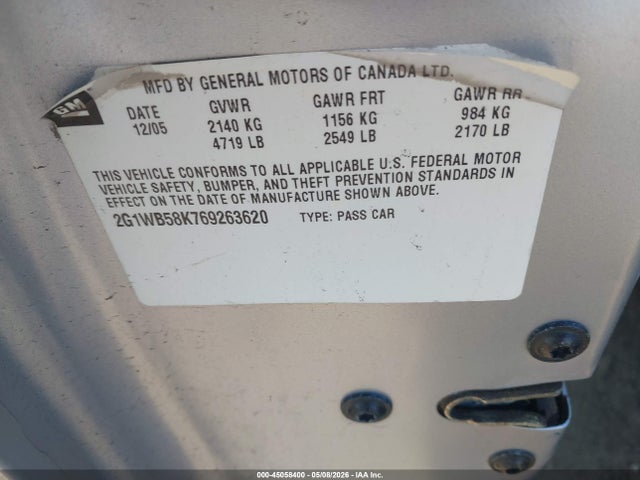 Продажа на аукционе авто 2006 Chevrolet Impala Ls, vin: 2G1WB58K769263620, номер лота: 45058400