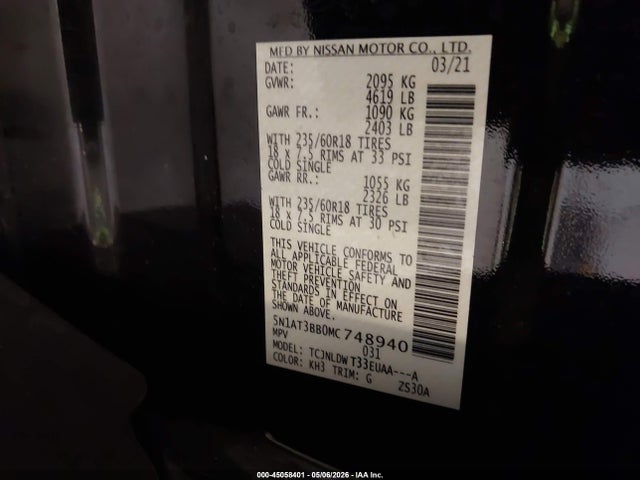 Продажа на аукционе авто 2021 Nissan Rogue Sv Intelligent Awd, vin: 5N1AT3BB0MC748940, номер лота: 45058401