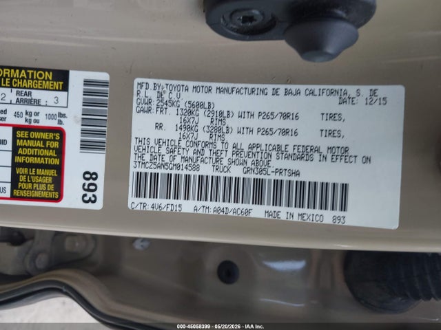 2016 Toyota Tacoma Trd Off Road მანქანა იყიდება აუქციონზე, vin: 3TMCZ5AN5GM014588, აუქციონის ნომერი: 45058399