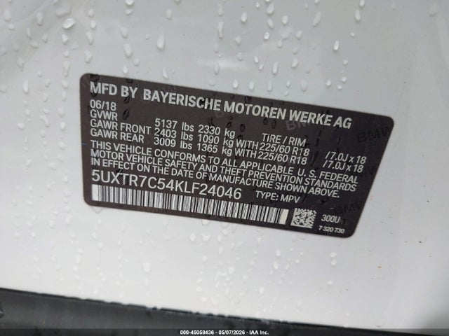 2019 Bmw X3 Sdrive30i მანქანა იყიდება აუქციონზე, vin: 5UXTR7C54KLF24046, აუქციონის ნომერი: 45058436