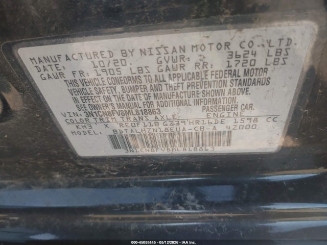 45058445 :رقم المزاد ، 3N1CN8FV8ML818863 vin ، 2021 Nissan Versa Sr Xtronic Cvt مزاد بيع