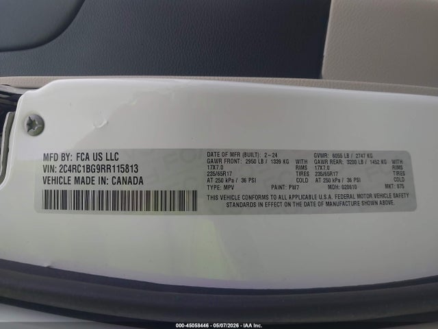 Продаж на аукціоні авто 2024 Chrysler Pacifica Touring L, vin: 2C4RC1BG9RR115813, номер лоту: 45058446