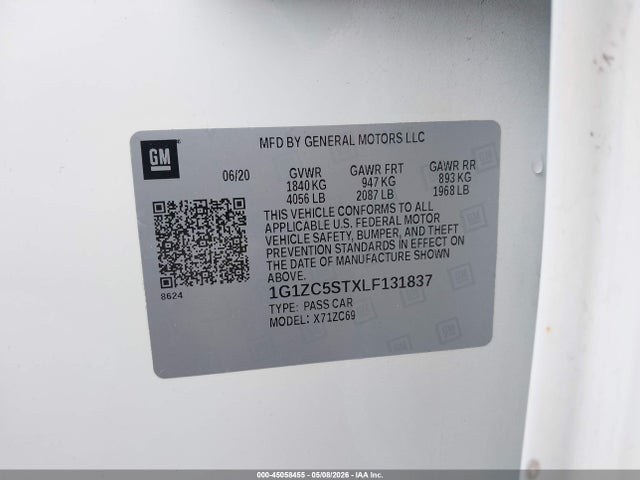 2020 Chevrolet Malibu Fwd 1fl მანქანა იყიდება აუქციონზე, vin: 1G1ZC5STXLF131837, აუქციონის ნომერი: 45058455