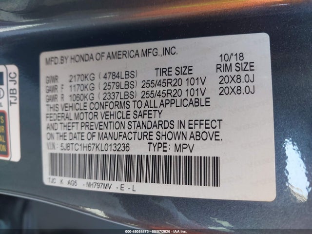Aukcja sprzedaży 2019 Acura Rdx A-spec Package, vin: 5J8TC1H67KL013236, numer aukcji: 45058473