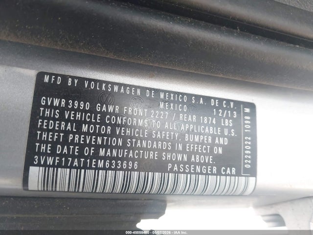 2014 Volkswagen Beetle 1.8t Entry მანქანა იყიდება აუქციონზე, vin: 3VWF17AT1EM633696, აუქციონის ნომერი: 45058480