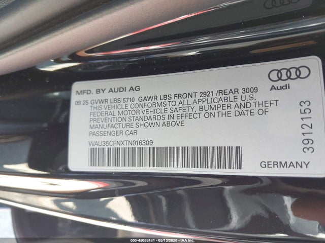 Продаж на аукціоні авто 2026 Audi A6 Prestige Quattro S Tronic, vin: WAU35CFNXTN016309, номер лоту: 45058481