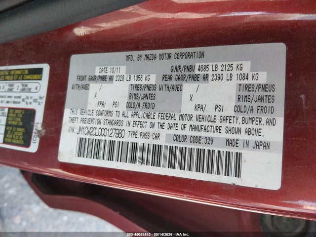 Продажа на аукционе авто 2012 Mazda Mazda5 Touring, vin: JM1CW2CL0C0127980, номер лота: 45058483