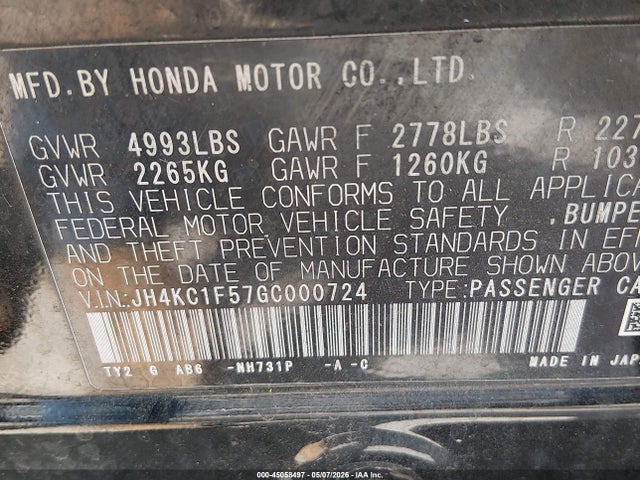 45058497 :رقم المزاد ، JH4KC1F57GC000724 vin ، 2016 Acura Rlx Technology Package مزاد بيع
