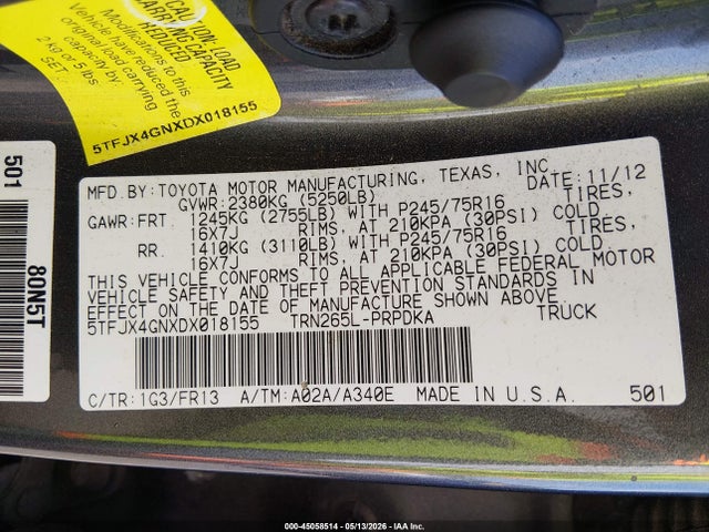 Aukcja sprzedaży 2013 Toyota Tacoma Prerunner, vin: 5TFJX4GNXDX018155, numer aukcji: 45058514