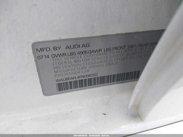Aukcja sprzedaży 2015 Audi A4 2.0t Premium, vin: WAUBFAFL4FN006262, numer aukcji: 45058538