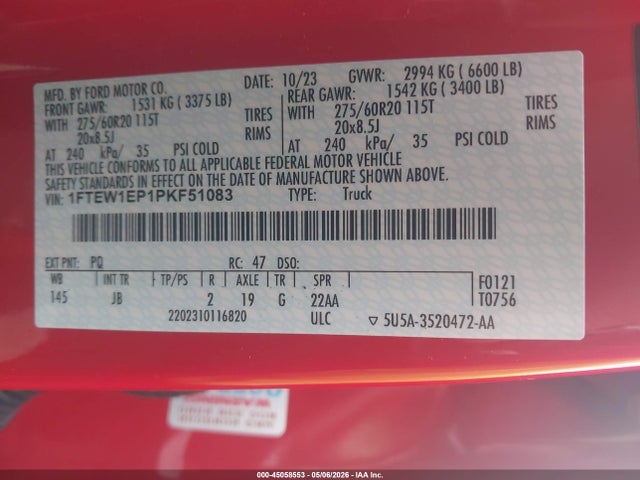 Aukcja sprzedaży 2023 Ford F-150 Xl, vin: 1FTEW1EP1PKF51083, numer aukcji: 45058553