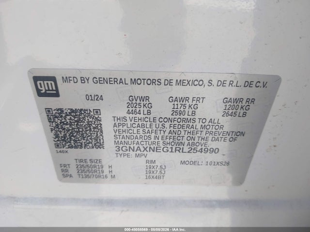 Aukcja sprzedaży 2024 Chevrolet Equinox Fwd Premier, vin: 3GNAXNEG1RL254990, numer aukcji: 45058569