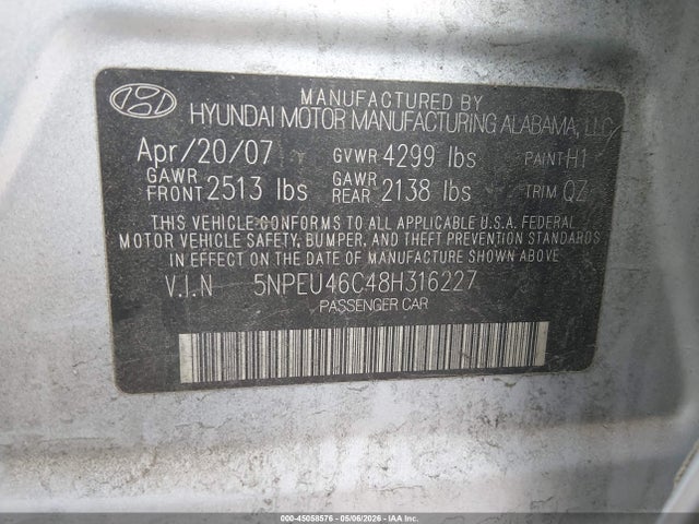 Продажа на аукционе авто 2008 Hyundai Sonata Limited/se, vin: 5NPEU46C48H316227, номер лота: 45058576