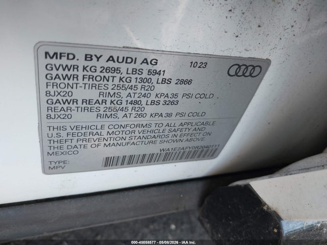 45058577 :رقم المزاد ، WA1E2AFY0R2040111 vin ، 2024 Audi Q5 Premium Plus 55 Tfsi E S Line Quattro S Tronic مزاد بيع