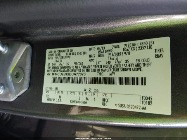 Aukcja sprzedaży 2014 Ford Escape Titanium, vin: 1FMCU9J9XEUA77070, numer aukcji: 45058581