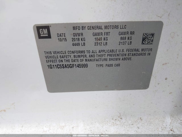 Продаж на аукціоні авто 2016 Chevrolet Malibu Limited Lt, vin: 1G11C5SA5GF145999, номер лоту: 45058585