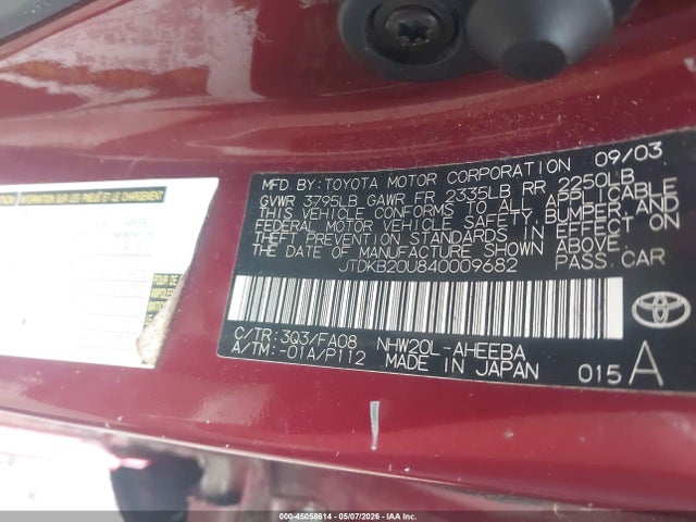 45058614 :رقم المزاد ، JTDKB20U840009682 vin ، 2004 Toyota Prius مزاد بيع