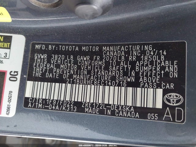 Продаж на аукціоні авто 2014 Toyota Corolla S, vin: 2T1BURHE8EC140716, номер лоту: 45058672