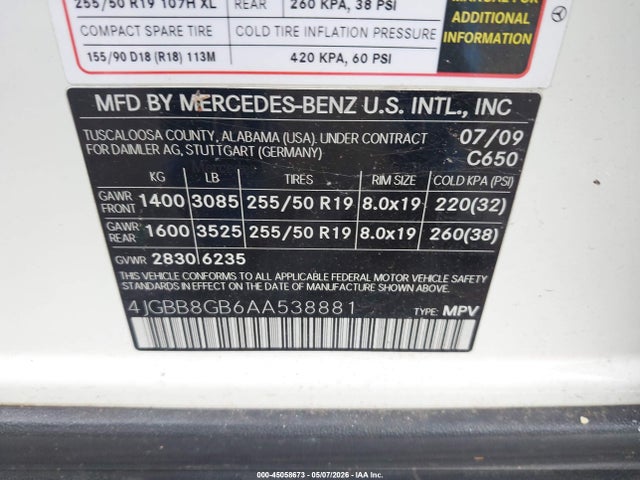 45058673 :رقم المزاد ، 4JGBB8GB6AA538881 vin ، 2010 Mercedes-benz Ml 350 4matic مزاد بيع
