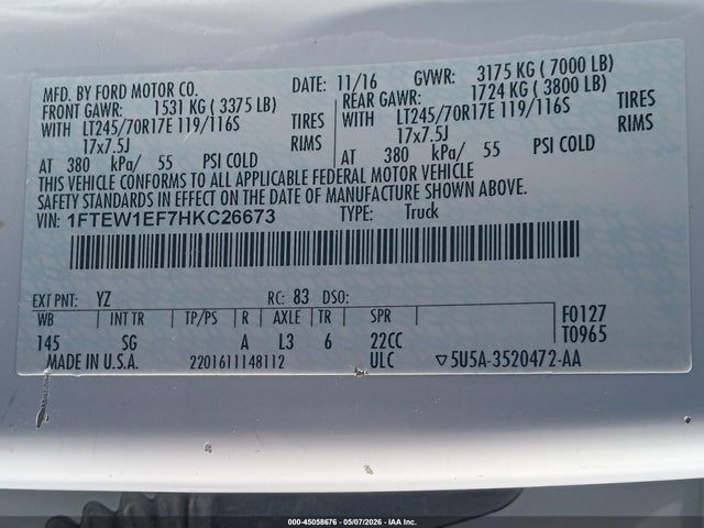 Ford F-150 Xl 2017 1FTEW1EF7HKC26673 Image 8