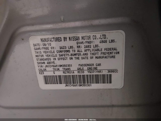 45058680 :رقم المزاد ، JN1CV6AR1BM350301 vin ، 2011 Infiniti G37x مزاد بيع
