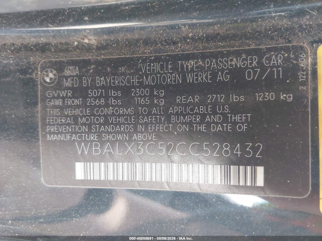 Продаж на аукціоні авто 2012 Bmw 650i, vin: WBALX3C52CC528432, номер лоту: 45058691