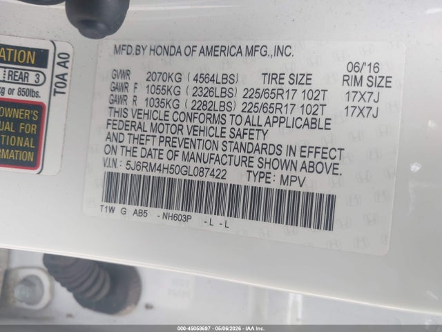Honda CR-V EX 2016 5J6RM4H50GL087422 Image 9