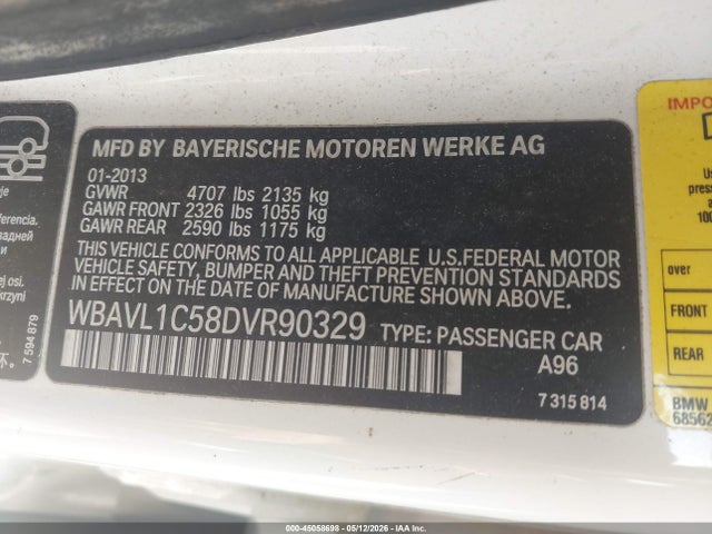 Продаж на аукціоні авто 2013 Bmw X1 Xdrive28i, vin: WBAVL1C58DVR90329, номер лоту: 45058698