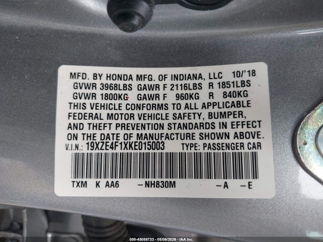 Продажа на аукционе авто 2019 Honda Insight Lx, vin: 19XZE4F1XKE015003, номер лота: 45058733