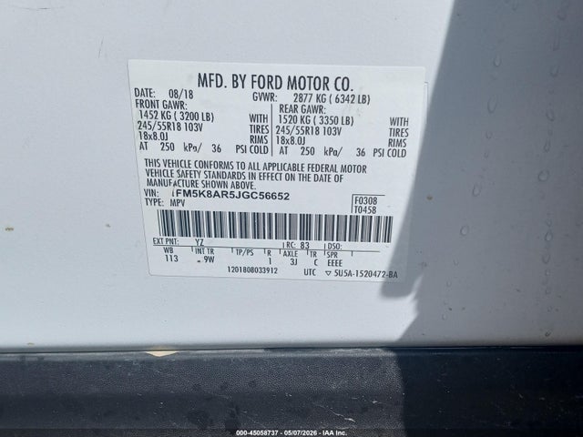 1FM5K8AR5JGC56652 Ford Police Interceptor Utility