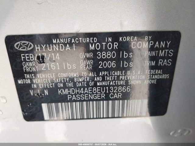 Aukcja sprzedaży 2014 Hyundai Elantra Se, vin: KMHDH4AE8EU132866, numer aukcji: 45058757