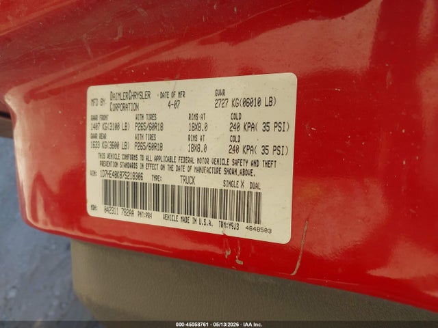Продажа на аукционе авто 2007 Dodge Dakota Slt, vin: 1D7HE48K87S218306, номер лота: 45058761
