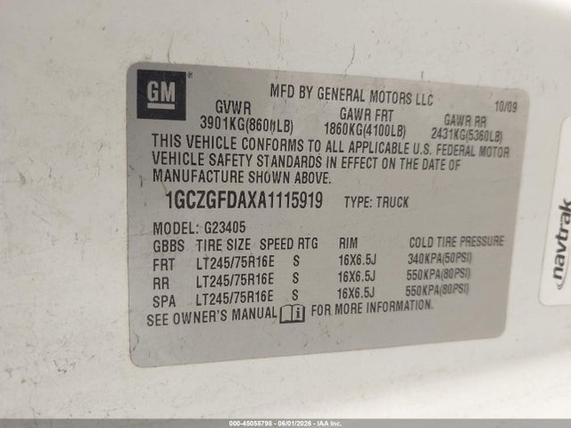 Продаж на аукціоні авто 2010 Chevrolet Express 2500 Work Van, vin: 1GCZGFDAXA1115919, номер лоту: 45058798