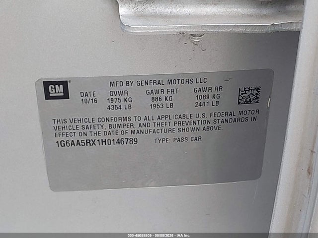 Aukcja sprzedaży 2017 Cadillac Ats Standard, vin: 1G6AA5RX1H0146789, numer aukcji: 45058809