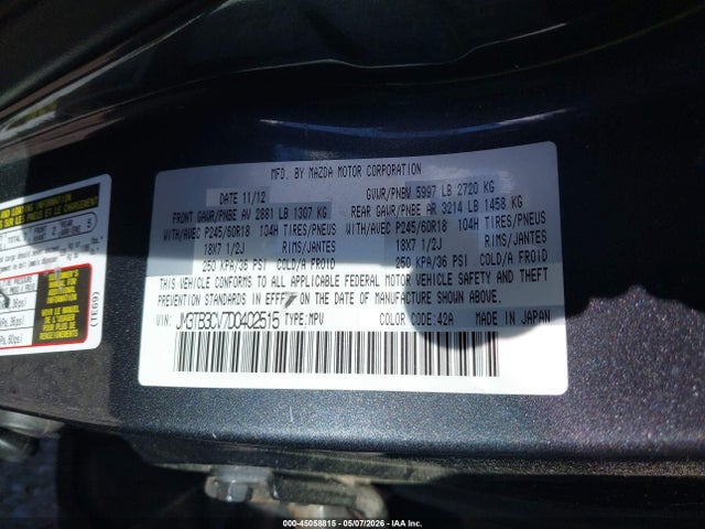 Продаж на аукціоні авто 2013 Mazda Cx-9 Touring, vin: JM3TB3CV7D0402515, номер лоту: 45058815