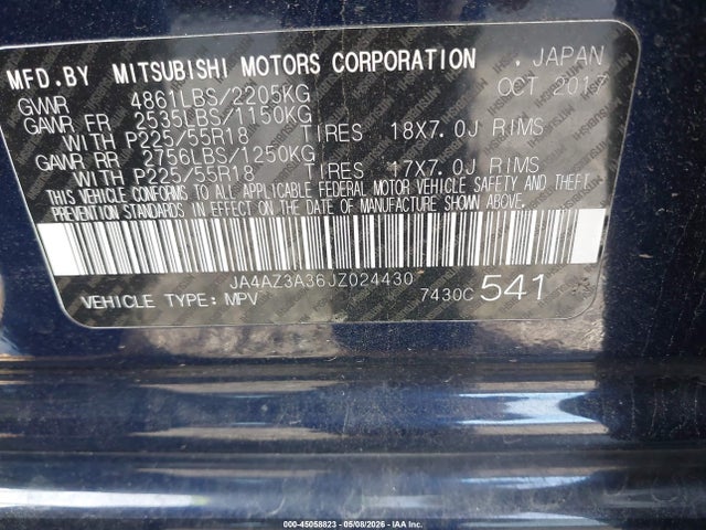 Продаж на аукціоні авто 2018 Mitsubishi Outlander Se, vin: JA4AZ3A36JZ024430, номер лоту: 45058823