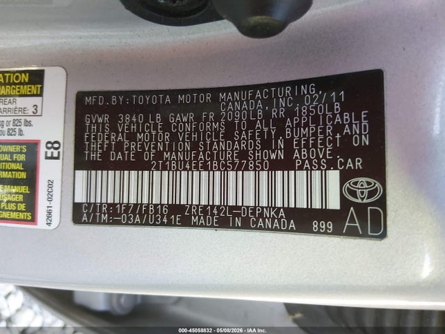 Aukcja sprzedaży 2011 Toyota Corolla Le, vin: 2T1BU4EE1BC577850, numer aukcji: 45058832