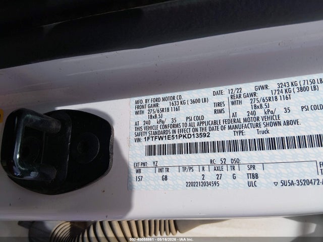 45058861 :رقم المزاد ، 1FTFW1E51PKD13592 vin ، 2023 Ford F-150 Xl مزاد بيع