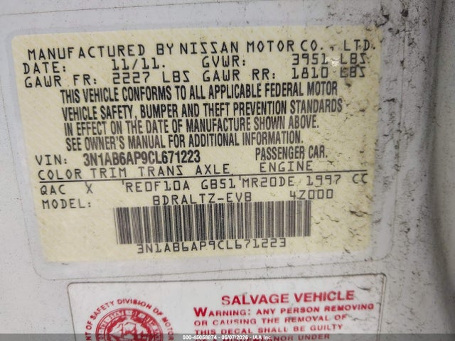 45058874 :رقم المزاد ، 3N1AB6AP9CL671223 vin ، 2012 Nissan Sentra 2.0 Sr مزاد بيع