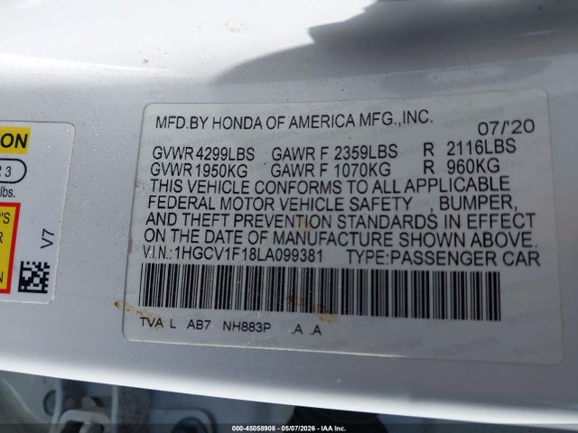 1HGCV1F18LA099381 Honda ACCORD LX