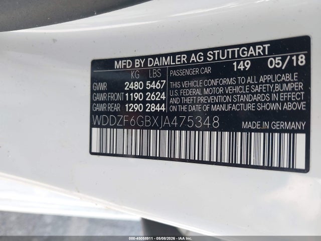 45058911 :رقم المزاد ، WDDZF6GBXJA475348 vin ، 2018 Mercedes-benz E 400 4matic مزاد بيع
