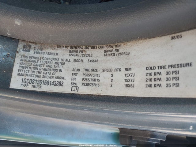 Продажа на аукционе авто 2006 Chevrolet Colorado Lt, vin: 1GCDS136168143308, номер лота: 45058913
