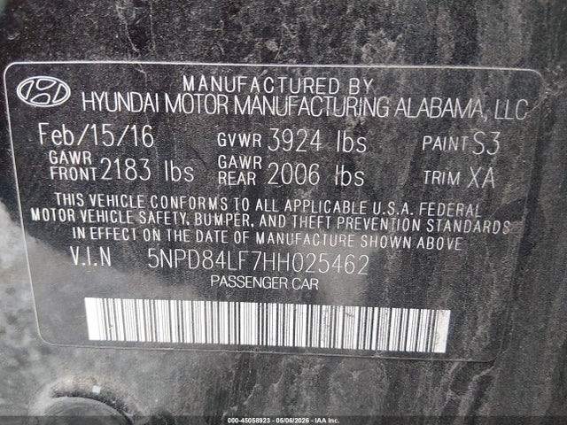 Aukcja sprzedaży 2017 Hyundai Elantra Se, vin: 5NPD84LF7HH025462, numer aukcji: 45058923