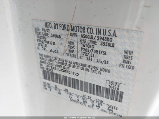 Продаж на аукціоні авто 2003 Ford F-150 Lariat/xl/xlt, vin: 1FTRX18L33KB03722, номер лоту: 45058932