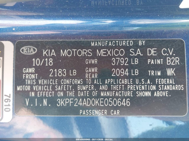 KIA Forte Lxs 2019 3KPF24AD0KE050646 Image 9
