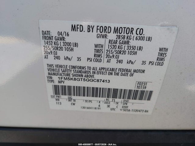Ford EXPLORER SPORT 2016 1FM5K8GT5GGC87413 Image 9